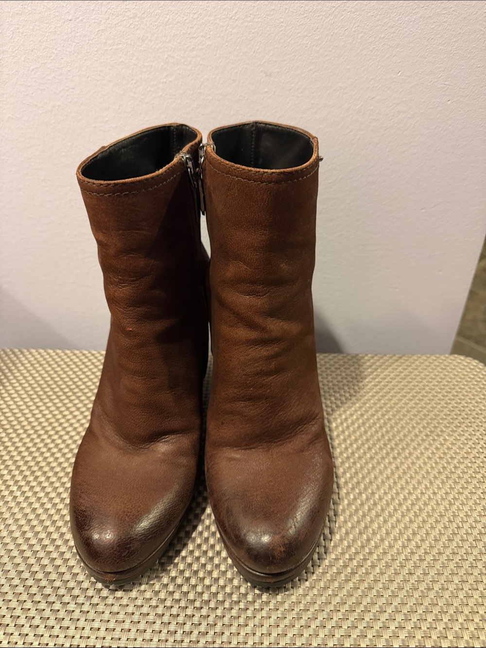 Prada Brown Leather Ankle Zip Boots